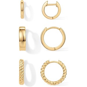 14K-18K Yellow Gold Plated Sterling Silver Posts Three Pairs Small Hoop Earrings for Women - Statement Gold Hoop Earrings Set - 1 of 4