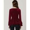 INSPIRE CHIC Women's Regular Fit V Neck Velvet Flare Long Sleeve Peplum Blouse - 4 of 4