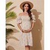 Clearlove Women's Floral Print Square Neck Shirred Puff Sleeve Maternity Dress Nursing Friendly Bump Flowy Maxi - 3 of 4
