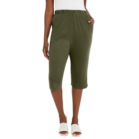 Jessica London Women's Plus Size Soft Ease Capri, 14/16 - Dark Olive Green  : Target