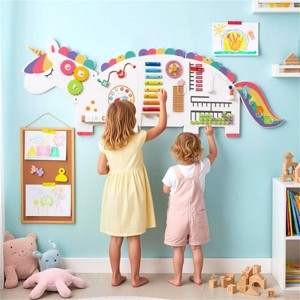 Angel Sar 11-in-1 Dinosaur Activity Wall Busy Board, Wooden Sensory Toy Panels for Toddlers, White Educational Play Board - 1 of 4