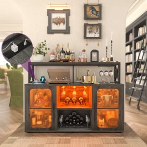 Aheaplus Bar Cabinet with Led Lights and Glass Holders, Bar Cabinet with Power Outlet - 1 of 4