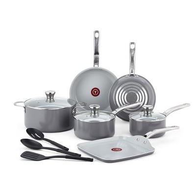 T-fal Fresh Ceramic Nonstick Cookware Set, Recycled Aluminum, 12 piece