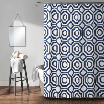 Octagon Blocks Shower Curtain Navy - Lush Décor
