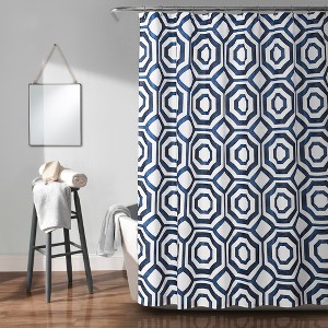 Octagon Blocks Shower Curtain Navy - Lush Decor, Blue
