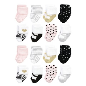 Hudson Baby Cotton Rich Baby Terry Socks 16-Pack, Silver Gold Pink - 1 of 3