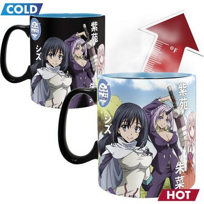 Black Ceramic Heat Change Mug with Anime Characters, 16 Oz