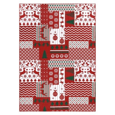 Washable Christmas Rugs, Patchworked Soft Non Slip Holiday Winter Decor Carpet, Home Decorative Rug for Living Room Bedroom