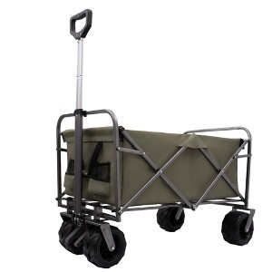 VisioGear Outdoor Serving Carts, Portable Folding Beach Wagons with Wheels, Collaspible Cart with Handle, Green, 37.79"*24.41"*42.51" - 1 of 2