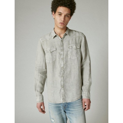 Lucky Brand Men's Long Sleeve Solid Linen Western Shirt