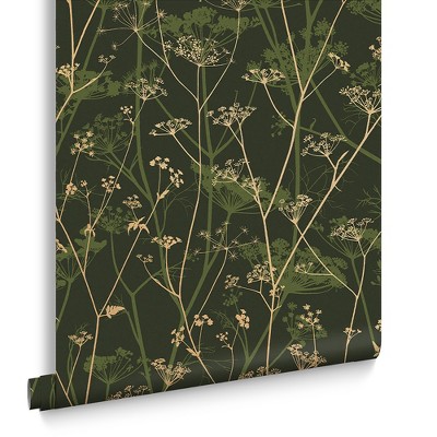 Sage and Gold Wild Chervil Floral Wallpaper Roll