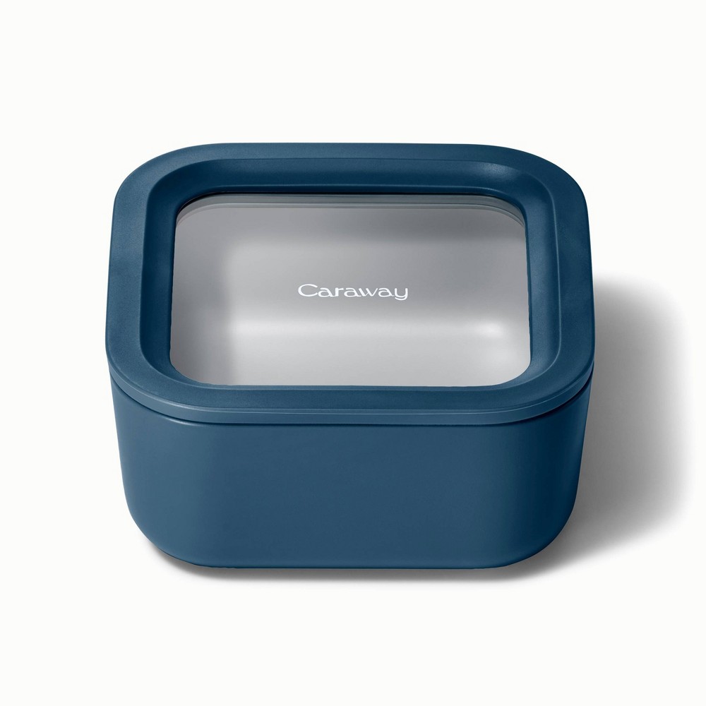 Photos - Food Container Caraway Home Small Ceramic Coated Glass Food Storage Container Navy: 4.4 Cup, Oven & Microwave Safe, Hand Wash