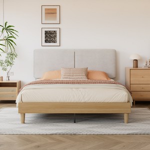 VECELO Platform Bed Frame Upholstered Beds with Height-Adjustable Cotton and Linen Headboard, Bed Frame - 1 of 4