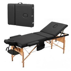 FDW Massage Table Massage Bed Heigh Adjustable 3 Fold 82" Massage Table W/Sheet Cradle Cover 2 Bolster Hanger Portable Facial Salon Tattoo Bed,Black - 1 of 4