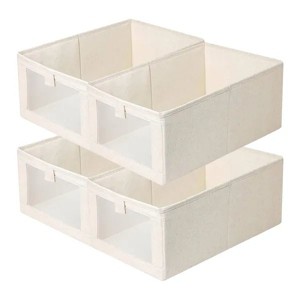 4Pcs Foldable Linen Clothing Storage Bin with Visible Clear Window Convenient Handle Multipurpose Collapsible Storage Basket Closet Fabric Container - 1 of 4