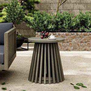Vynxaria Outdoor Acacia Wood Side Table (Grey Finish) 15.75"Dx17.75"H, 81.12LBS Capacity, Rustic-Modern Style - 1 of 4