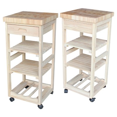 Solid Wood Unfinished Butcher Block Kitchen Cart with Wine Storage