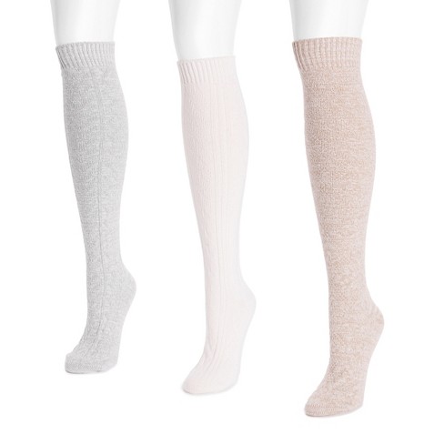 Muk Luks Women's 3 Pair Pack Knee High Socks - Light Neutral, Os (6 ...