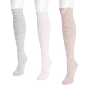 MUK LUKS Women's 3 Pair Pack Knee High Socks - Light Neutral, OS (6 - 11)