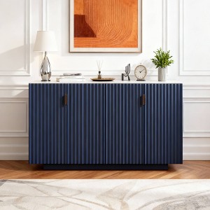 Hostack Sideboard Buffet Cabinet with Ample Storage Space, 4 Fluted Doors and Adjustable Shelves for Dining&Living Room, Antique Navy - 1 of 4