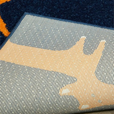 Blue 4' x 6' Synthetic Kids' Rug with Fox Print