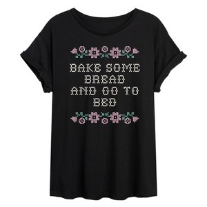 Women's - Instant Message - Bake Bread Go Bed Oversized Graphic T-Shirt - 1 of 4