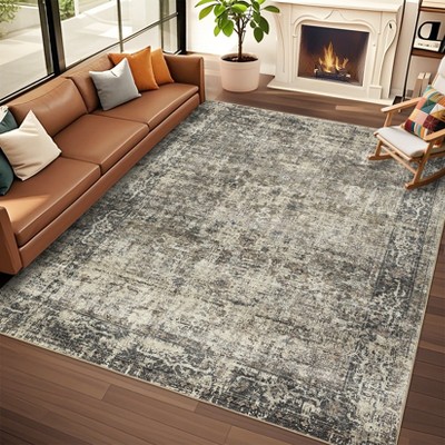 Soft Boho Vintage Low Pile Washable Large Indoor Area Rug for Living Room Bedroom Dining Room