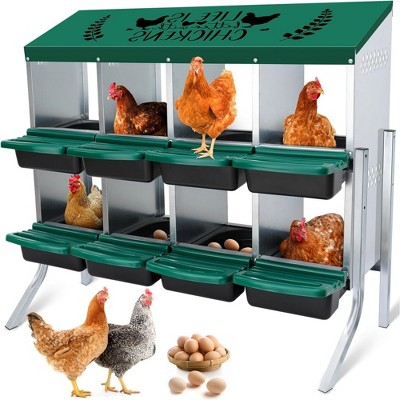 Green Galvanized Steel 8-Compartment Chicken Nesting Box