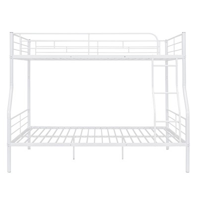 Bellemave Full XL Over Queen Bunk Bed With Built-in Ladder and Guardrail,Convertible, Heavy Duty Metal, White - for Kids, Teens, Adults