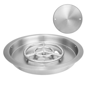 VEVOR 19 inch Round Drop-in Fire Pit Pan, Stainless Steel Fire Pit Burner, Natural & Propane Gas Fire Pan 92,000 BTU with Lid, Silver - 1 of 4