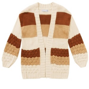 Girls Striped Chunky Cardigan Sweaters  Fall Trendy Color Block Long Sleeve Knit Sweater Coats - 1 of 4