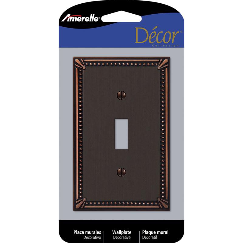 Amerelle Imperial Bead Aged Bronze 1 gang Die-Cast Metal Toggle Wall Plate 1 pk, 1 of 2