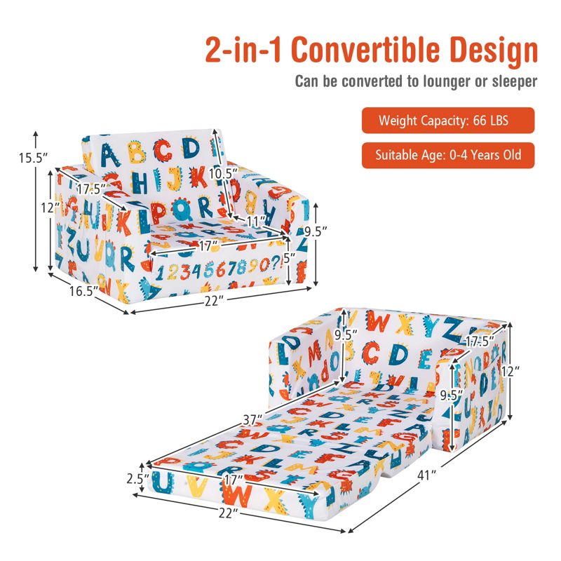Tangkula 2-in-1 Convertible Kids Sofa Flip Open Couch w/Sturdy Sponge Construction&Velvet Fabric Multi-Color, 5 of 10