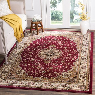 Red and Ivory Floral Synthetic 8' x 11' Area Rug