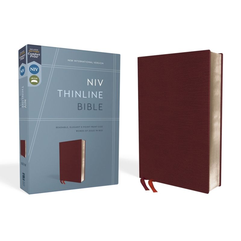 NIV, Thinline Bible, Bonded Leather, Burgundy, Red Letter Edition - by  Zondervan (Leather Bound), 1 of 2