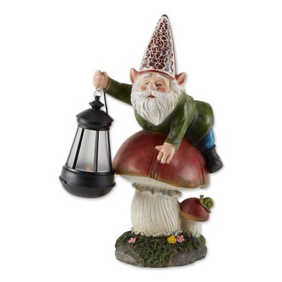 8.5" Polyresin Gnome on Mushroom Solar Statue - Zingz & Thingz