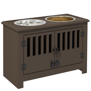 INFURNIC Pet Bowl Large Elevated Feeding Station with Storage Cabinet Stainless Steel Bowls, Brown, 23.5"*11.8"*17" - 1 of 4