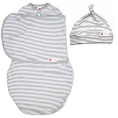 Image of embe Starter Swaddle Wrap Original and Top Knot Hat Bundle - Gray Stripe