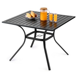 VEVOR Outdoor Patio Dining Table, 37 inch Square Metal Steel Slat Backyard Bistro Tables, with 1.5 in Umbrella Hole, Black - 1 of 4