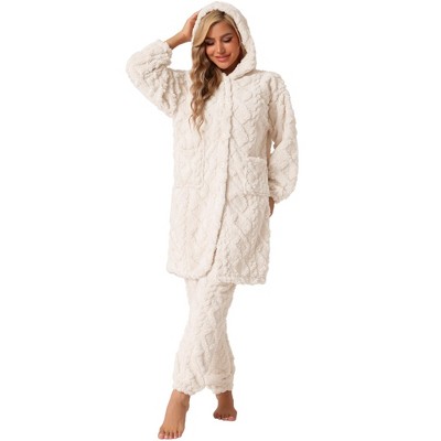 INSPIRE CHIC Women's Flannel Winter Button Up Long Hoodies with Pockets Matching Long Pants Pajama Sets  2 Pcs