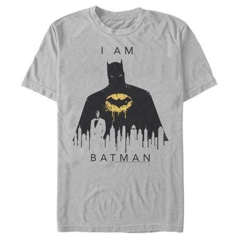 Men\'s Batman Am - Target T-shirt I - Gotham 2x : Large Silver Drip
