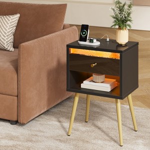 Pinmoco LED Nightstand with Charging Station, Modern Bedside Table with Drawer - 1 of 4
