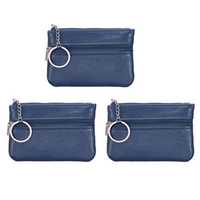 Unique Bargains PU Leather Change Purses Small Organizer Bags with Zipper and Key Ring 3 Pcs