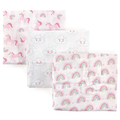 Luvable Friends Baby Girl Muslin Cotton Swaddle Blanket, Pink Rainbow, One Size
