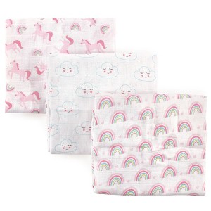 Luvable Friends Baby Girl Muslin Cotton Swaddle Blanket, Pink Rainbow, One Size - 1 of 1