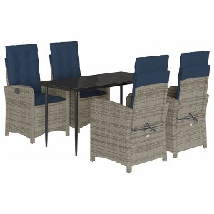 vidaXL 5-Piece Outdoor Dining Set with Adjustable Gray Poly Rattan Chairs and Tempered Glass Table - Cushioned Seating for Garden, Patio - 1 of 4