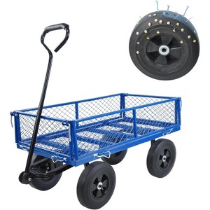 RISOKEYS Heavy Duty 660 Lbs Capacity Mesh Steel Garden Cart,4 Solid Tires with Removable Sides -Tool Cart for Gardening,Farming,Blue - 1 of 4