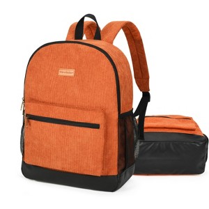 Tirrinia Corduroy Backpack for School Travel Everyday Use- Daily Student Class Bookpack- Large Travel Laptop Bag for Teen Girls & Boys, Orange - 1 of 4