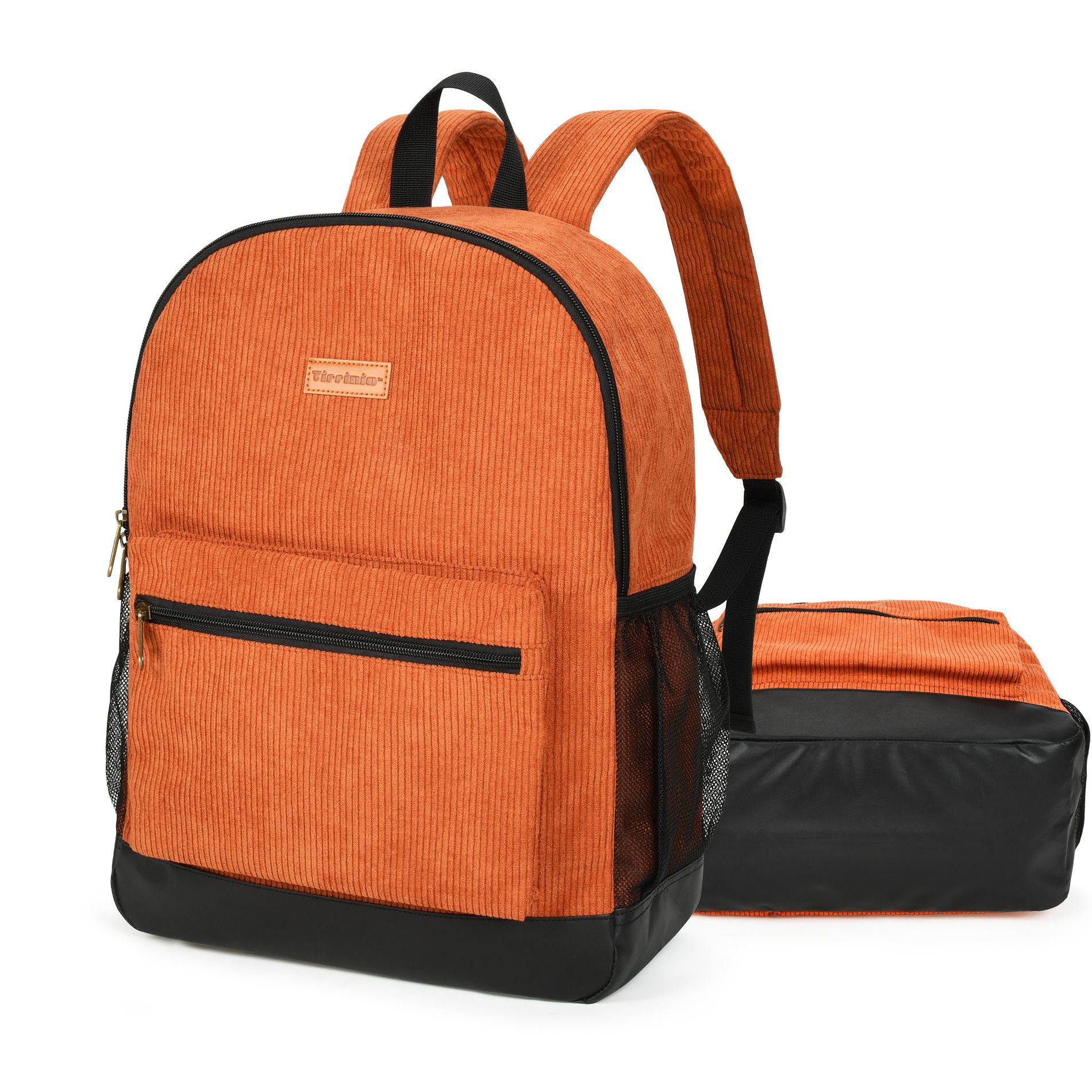 Tirrinia Corduroy Backpack for School Travel Everyday Use- Daily Student Class Bookpack- Large Travel Laptop Bag for Teen Girls & Boys, Orange