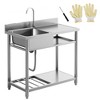 JUJABU Outdoor Utility Free Standing Stainless Steel Sink with Cold and Hot Water Pipe and Storage Shelf, 39 Inch - 4 of 4
